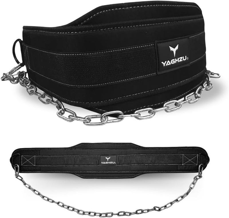 YAGHZU Dip Belt with Chain – Weighted Pull Up Belt, Dip Weight Belt, Weightlifting Belt for Pullups, Squats, and Dips, Belt Squat Attachment Ideal Weight Belt for Pullups, Weightlifting, and Gym Workouts (Black) - Image 1